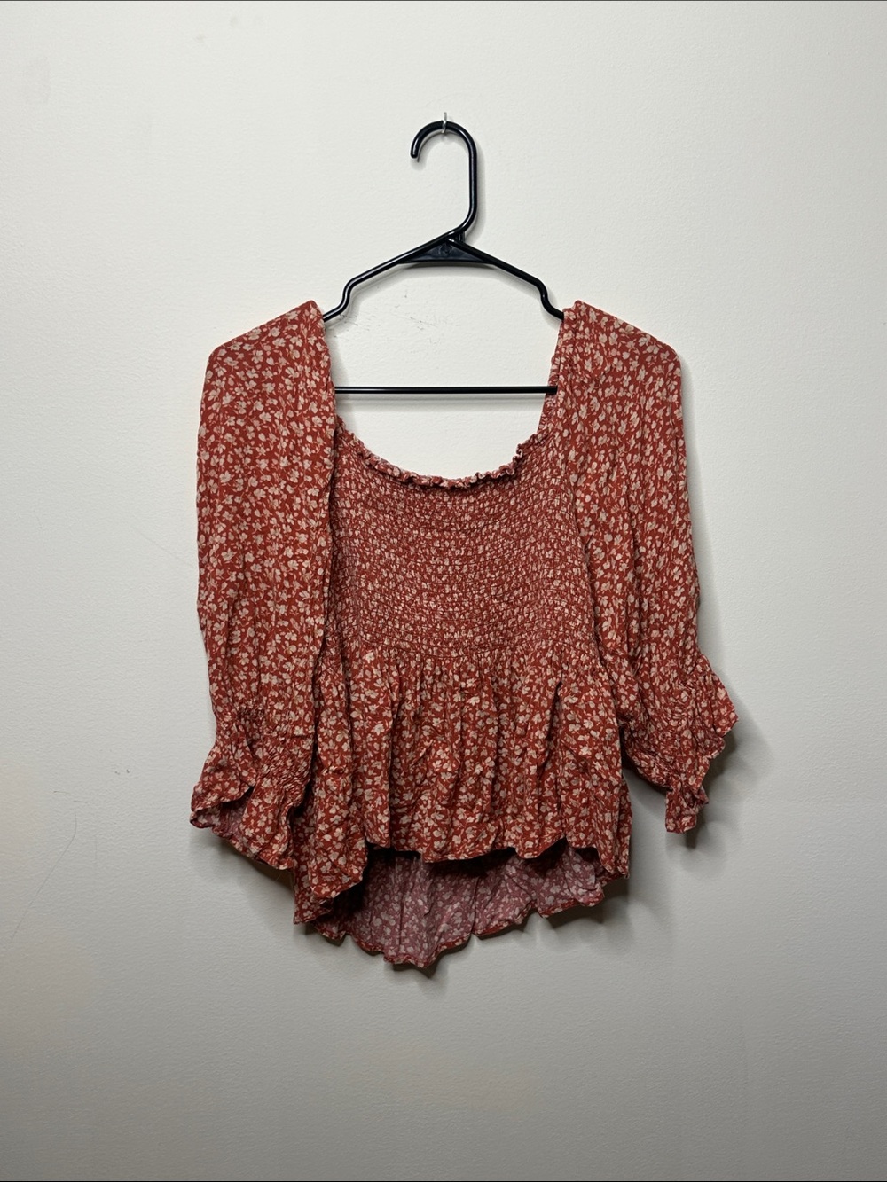 American Eagle Floral Smocked Peplum Blouse